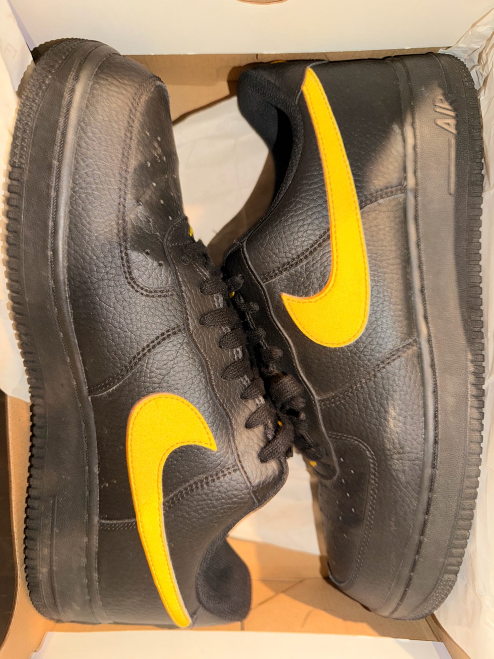 Nike Men’s Black Air Force 1 with Yellow Swoosh